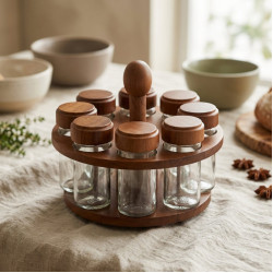 Rotating Glass Jar Set - 8 Pcs